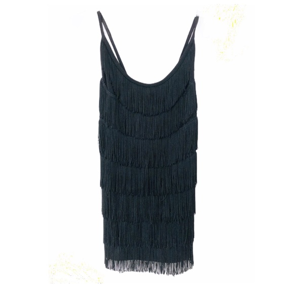 Vintage Tops - Vintage 90s Fringe Tiered Tank Crisscross Back Blk